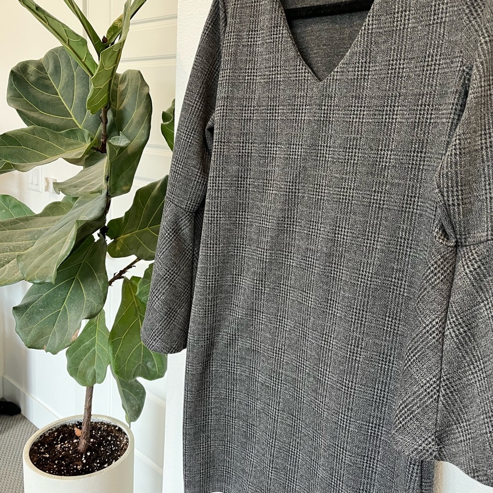 Dex Charcoal Checkered V-Neck Dress